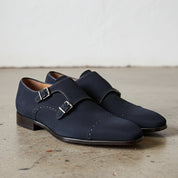 Men's Dark Blue Cap-Toe Suede Double Monk Strap Shoes — Worthington — Worthington