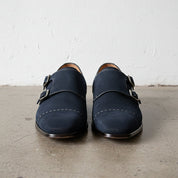 Men's Dark Blue Cap-Toe Suede Double Monk Strap Shoes — Worthington — Worthington