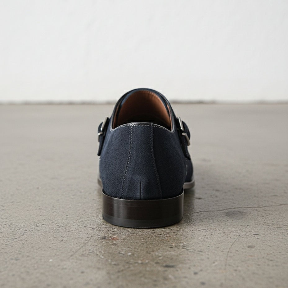 Men's Dark Blue Cap-Toe Suede Double Monk Strap Shoes — Worthington — Worthington