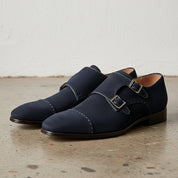 Men's Dark Blue Cap-Toe Suede Double Monk Strap Shoes — Worthington — Worthington