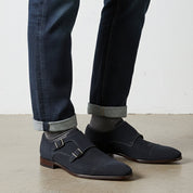 Men's Dark Blue Cap-Toe Suede Double Monk Strap Shoes — Worthington — Worthington