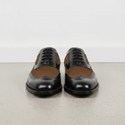 Men's Black and Brown Spectator Wingtip Suede and Leather Oxfords — Caulfield