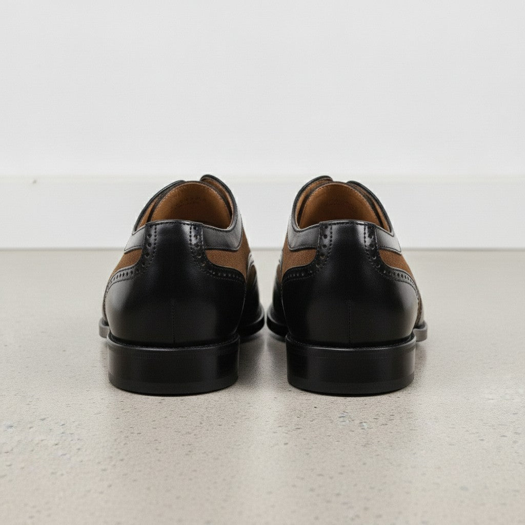 Men's Black and Brown Spectator Wingtip Suede and Leather Oxfords — Caulfield