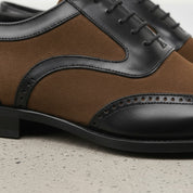 Men's Black and Brown Spectator Wingtip Suede and Leather Oxfords — Caulfield