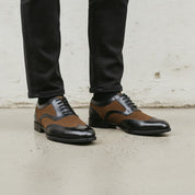 Men's Black and Brown Spectator Wingtip Suede and Leather Oxfords — Caulfield