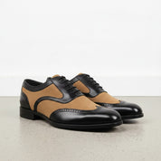 Men's Black and Tan Spectator Wingtip Suede and Leather Oxfords — Caulfield