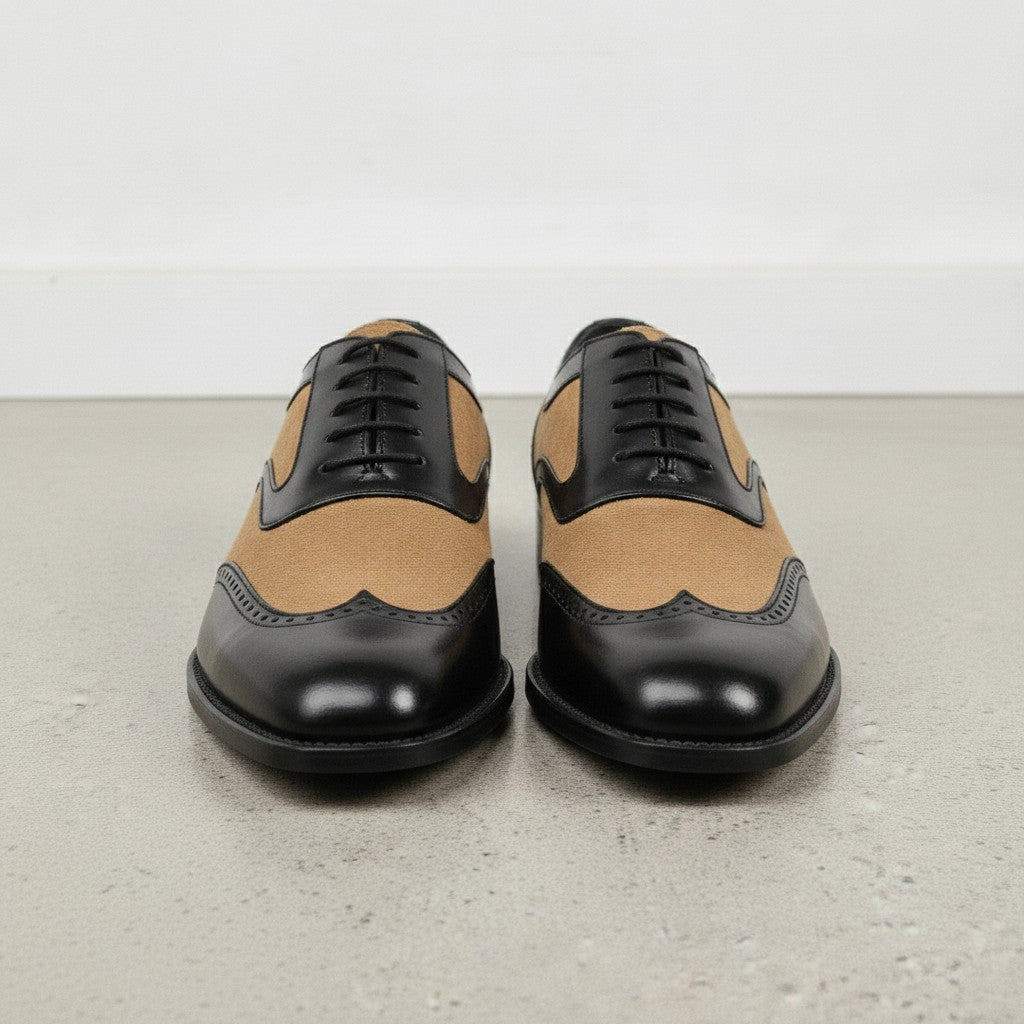 Men's Black and Tan Spectator Wingtip Suede and Leather Oxfords — Caulfield