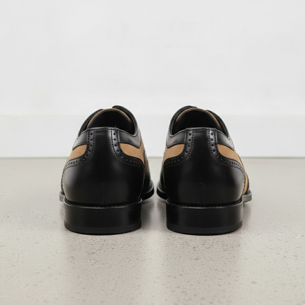 Men's Black and Tan Spectator Wingtip Suede and Leather Oxfords — Caulfield