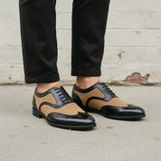 Men's Black and Tan Spectator Wingtip Suede and Leather Oxfords — Caulfield