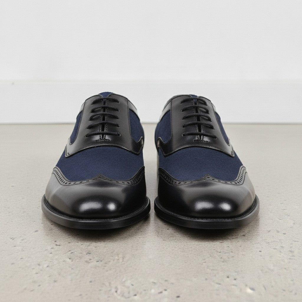 Men's Black and Navy Spectator Wingtip Suede and Leather Oxfords — Caulfield
