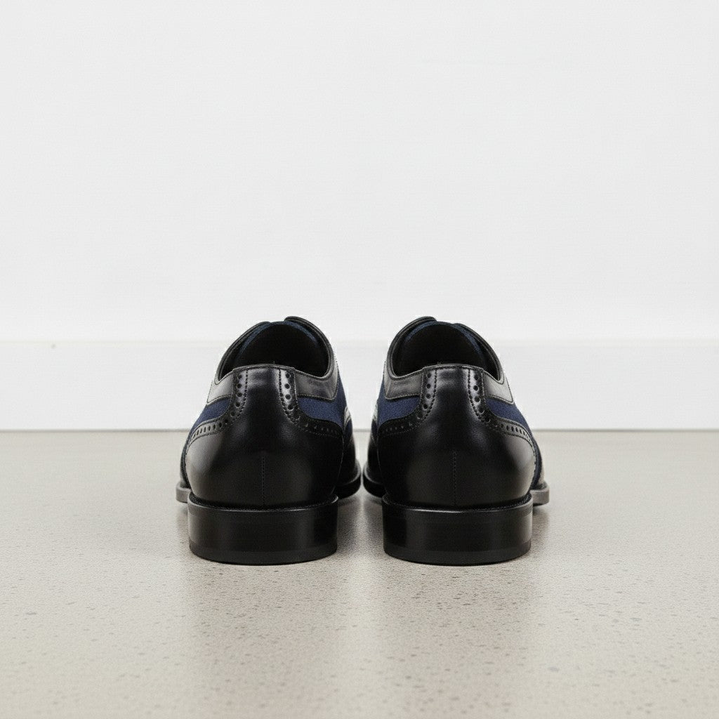 Men's Black and Navy Spectator Wingtip Suede and Leather Oxfords — Caulfield