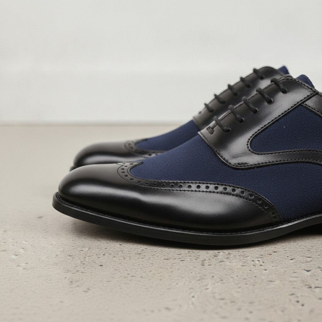 Men's Black and Navy Spectator Wingtip Suede and Leather Oxfords — Caulfield