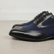 Men's Black and Navy Spectator Wingtip Suede and Leather Oxfords — Caulfield
