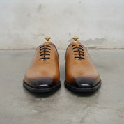 Men's Tan and Dark Brown Plain-Toe Crocodile-Embossed Leather Oxfords — Wroxton