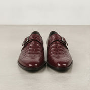 Men's Burgundy Crocodile-Embossed Leather Monk Strap Shoes — Royston