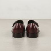 Men's Burgundy Crocodile-Embossed Leather Monk Strap Shoes — Royston