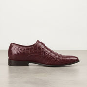 Men's Burgundy Crocodile-Embossed Leather Monk Strap Shoes — Royston