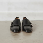 Men's Dark Black Plain-Toe Leather Monk Strap Shoes — Bindon — Bindon