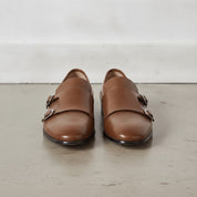 Men's Dark Brown Plain-Toe Leather Monk Strap Shoes — Bindon