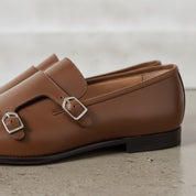 Men's Dark Brown Plain-Toe Leather Monk Strap Shoes — Bindon
