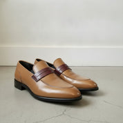 Men's Tan and Burgundy Two-Tone Leather Penny Loafers — Dunsworth