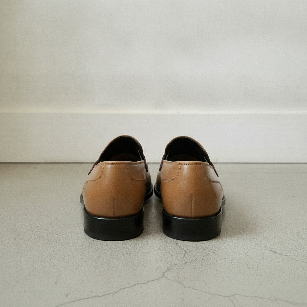 Men's Tan and Burgundy Two-Tone Leather Penny Loafers — Dunsworth
