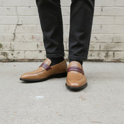 Men's Tan and Burgundy Two-Tone Leather Penny Loafers — Dunsworth