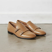 Men's Dark Tan Plain-Toe Leather Monk Strap Shoes — Bindon — Bindon