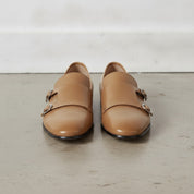 Men's Dark Tan Plain-Toe Leather Monk Strap Shoes — Bindon — Bindon