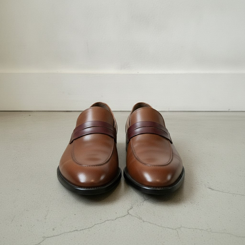 Men's Brown and Burgundy Two-Tone Leather Penny Loafers — Dunsworth