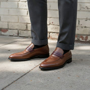 Men's Brown and Burgundy Two-Tone Leather Penny Loafers — Dunsworth