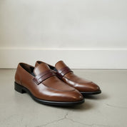 Men's Brown and Burgundy Two-Tone Leather Penny Loafers — Dunsworth
