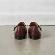 Men's Dark Burgundy Plain-Toe Leather Monk Strap Shoes — Bindon