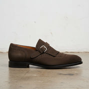 Men's Dark Brown Plain-Toe Suede Monk Strap Dress Shoes — Alveley