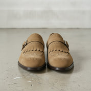 Men's Tan Wingtip Suede Kiltie Monk Strap Shoes — Alveley
