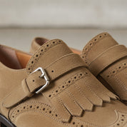 Men's Tan Wingtip Suede Kiltie Monk Strap Shoes — Alveley