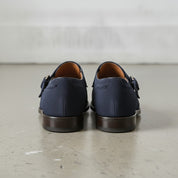 Men's Navy Blue Plain-Toe Suede Monk Strap Shoes — Alveley