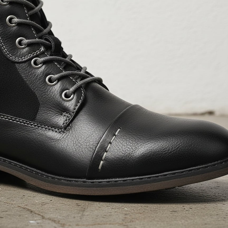 Men's Black Cap-Toe Leather Ankle Boots — Borton — Borton