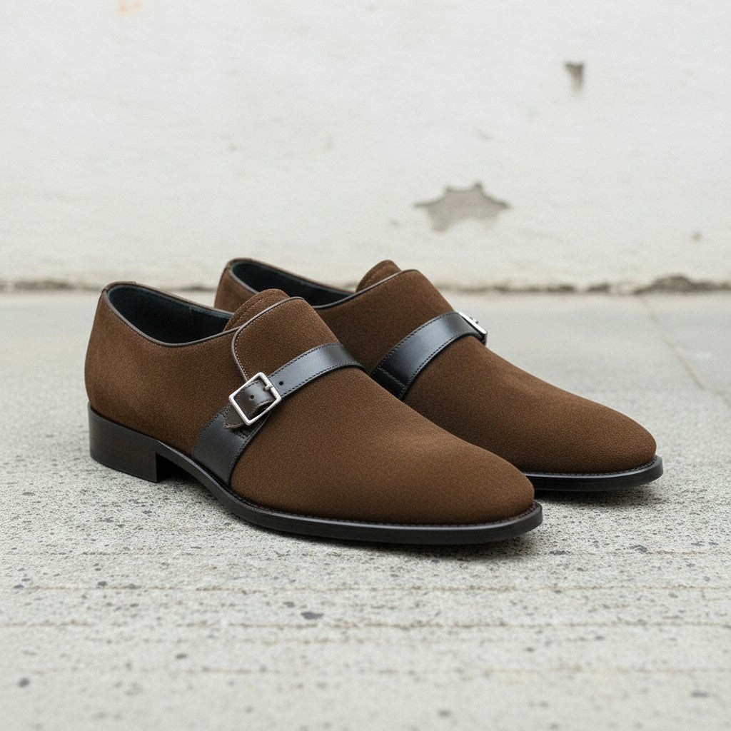 Men's Dark Brown Suede Monk Strap Shoes — Fairfield — Fairfield