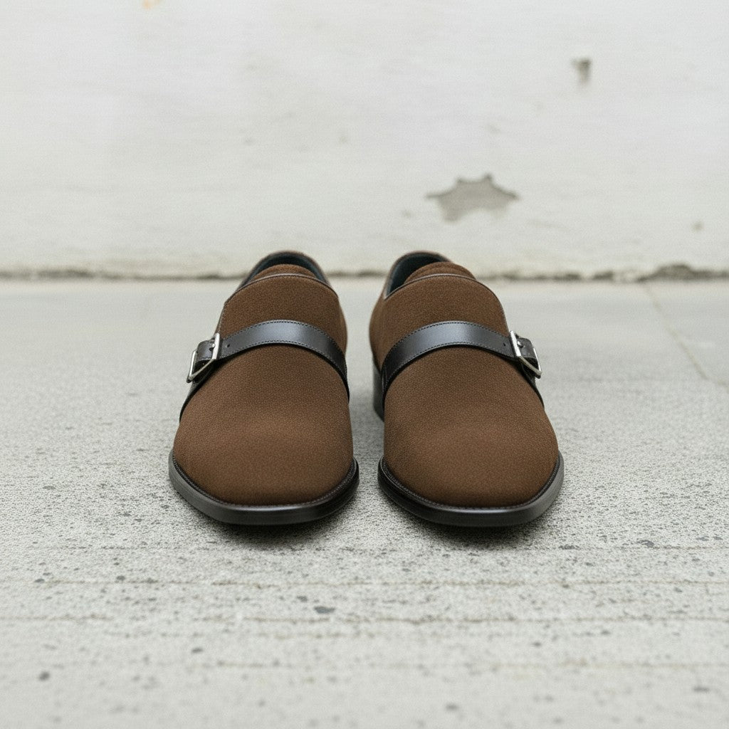 Men's Dark Brown Suede Monk Strap Shoes — Fairfield — Fairfield