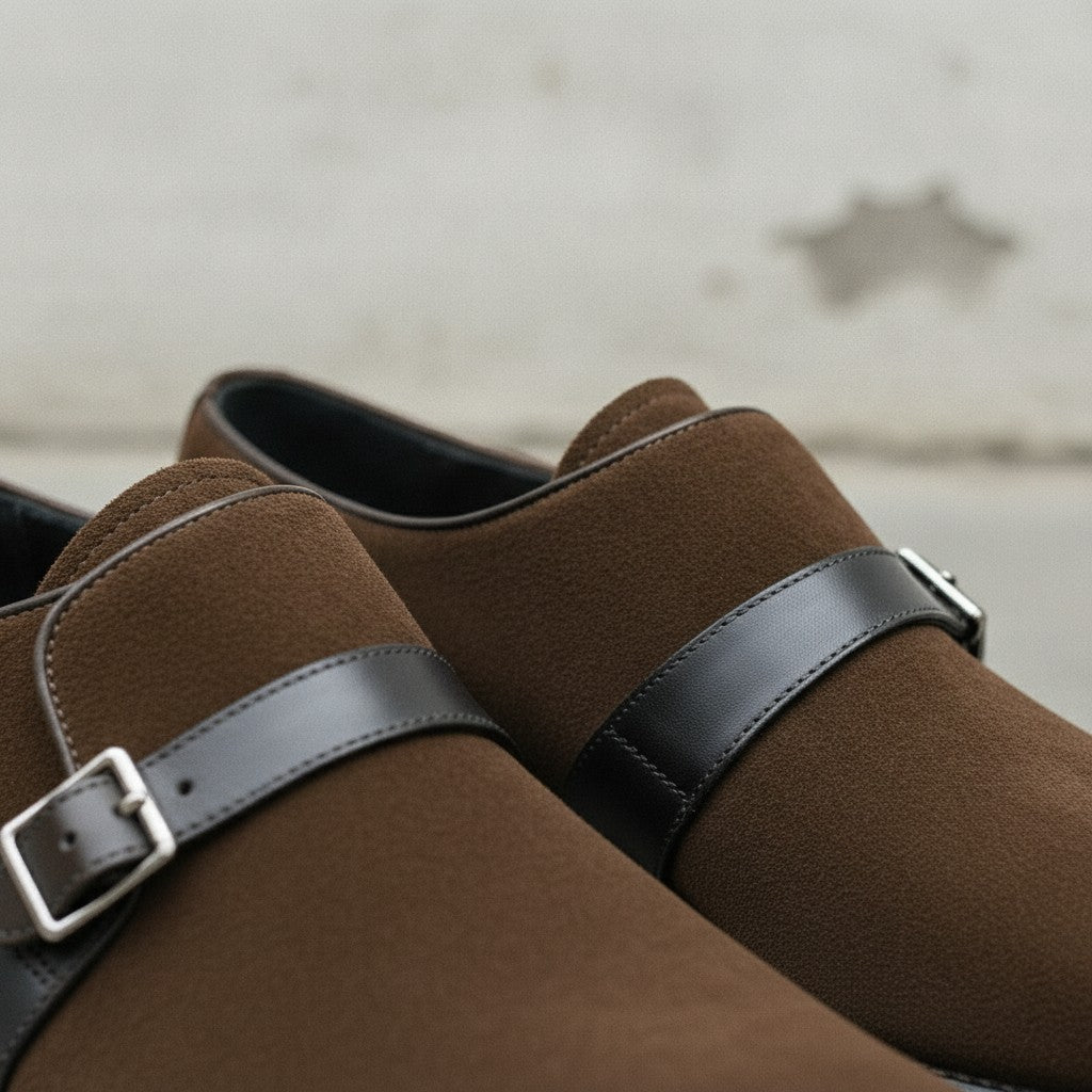 Men's Dark Brown Suede Monk Strap Shoes — Fairfield — Fairfield