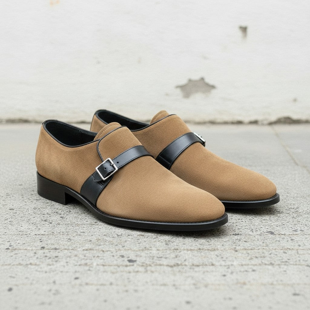 Men's Tan Suede Monk Strap Shoes — Fairfield — Fairfield — Fairfield