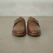 Men's Brown Plain-Toe Leather Double Monk Strap Shoes — Farlam