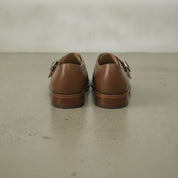 Men's Brown Plain-Toe Leather Double Monk Strap Shoes — Farlam
