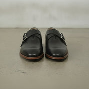 Men's Black Plain-Toe Leather Double Monk Strap Shoes — Farlam