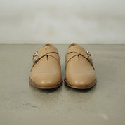Men's Tan Plain-Toe Leather Double Monk Strap Shoes — Farlam