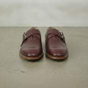 Men's Burgundy Plain-Toe Leather Double Monk Strap Shoes — Farlam
