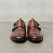 Men's Burgundy Apron-Toe Crocodile-Embossed Leather Double Monk Strap Shoes — Basildon — Basildon