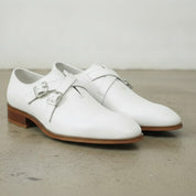 Men's White Plain-Toe Leather Double Monk Strap Monks — Farlam — Farlam