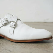 Men's White Plain-Toe Leather Double Monk Strap Monks — Farlam — Farlam